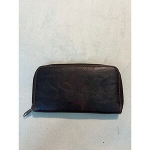 Unisex Dark Brown Faux Leather Zip Around Long Wallet with ID Window